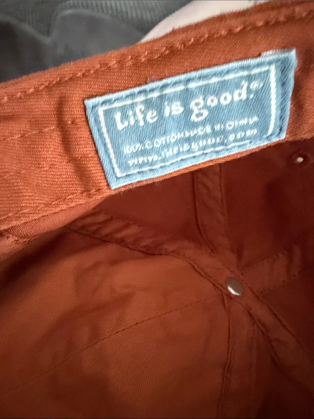 Life Is Good Orange Baseball Cap with Embroidered Running Character